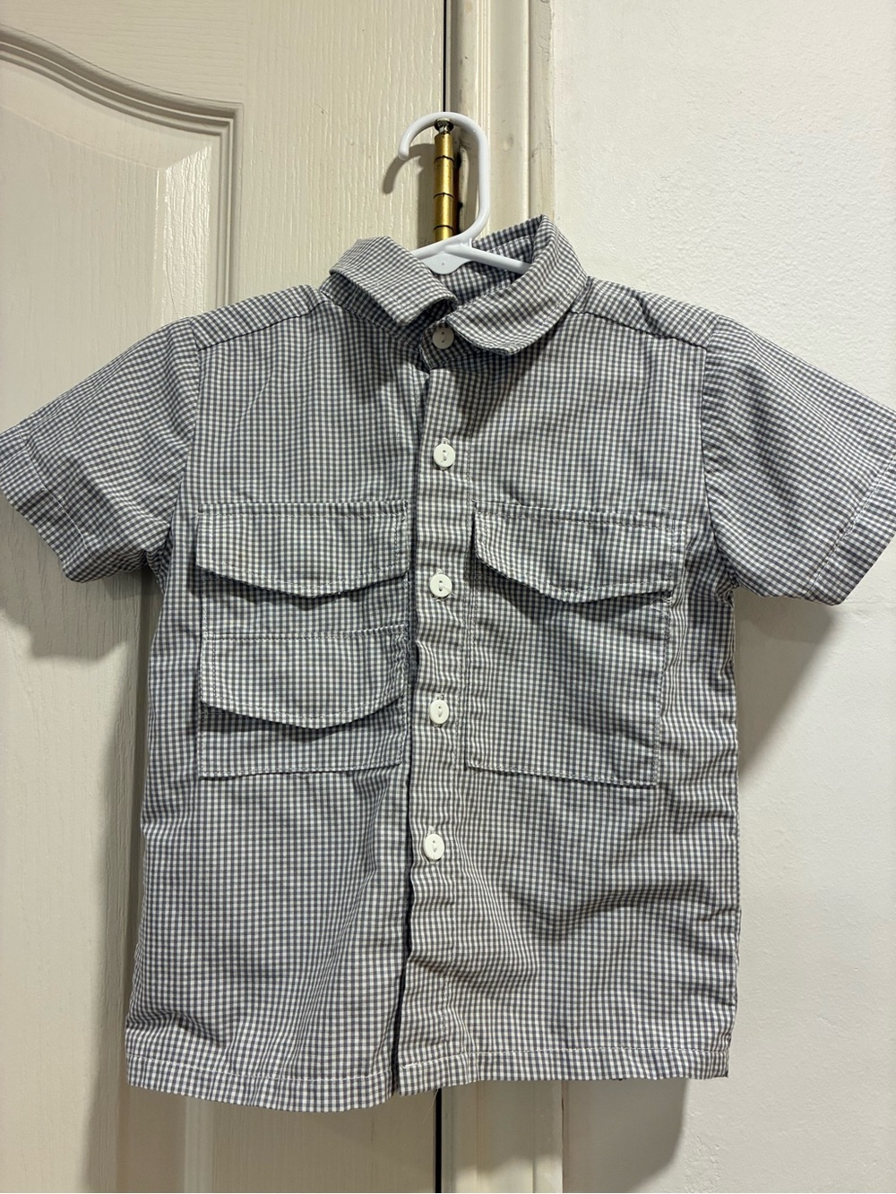 Sweet Southern Smocks Boys 3t Gray and White Gingham Fishing Shirt Navy J